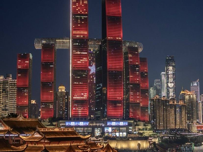 Chongqing skyline and river views after dark