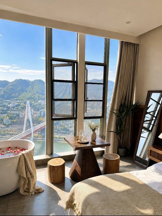Riverside suite with a bathtub and Yangtze view in Chongqing